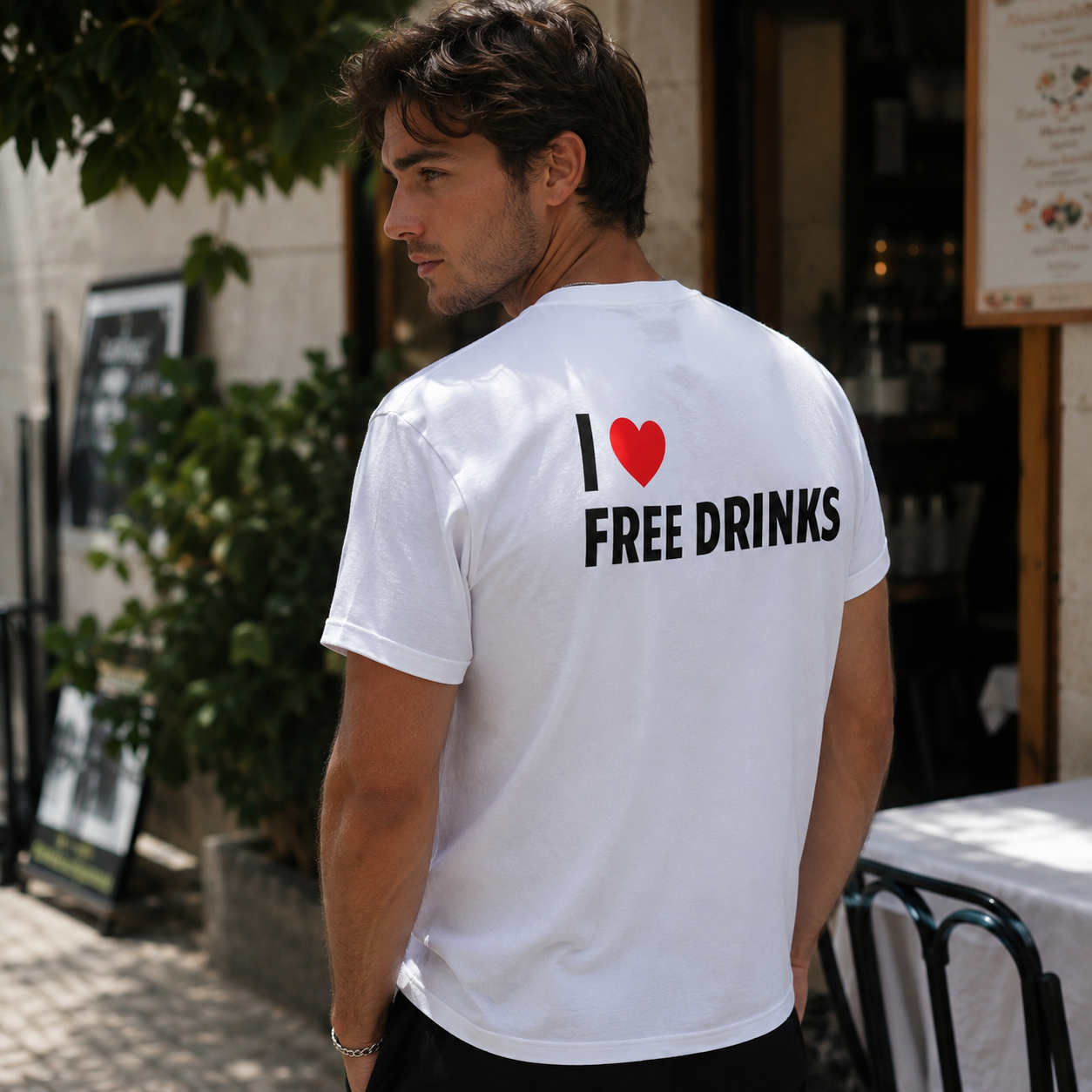 I  Free Drinks T-Shirt — Funny Party Tee for Bar Nights & Events